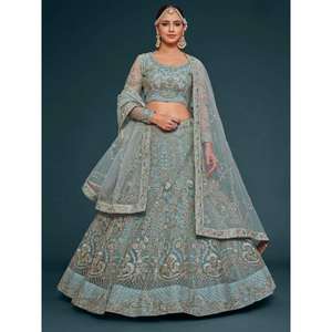 Buscando Aqua Blue Bordado Soft Net Lehenga Choli Con Dupatta - Product Image 1