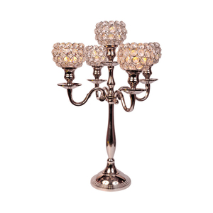 Metal shiny finished Tall <b>Candelabra</b> with 5 Crystal Votives Holder Elegant design Silver Plated aluminum Handmade <b>Candelabra</b> for - Product Image 1