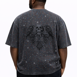Camisetas de hombre con lavado vintage, gráfico personalizado de pedrería, oversize, 100% algodón, estilo streetwear, corte holgado, venta al por mayor de fábrica OEM - Product Image 3