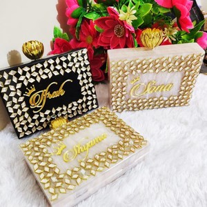 กระเป๋าเรซิ่นทำมือทรงวงรีสีเหลือง กระเป๋าคลัทช์สำหรับงานกลางคืน ประดับคริสตัลและมุก กระเป๋าถือสำหรับงานเลี้ยง กระเป๋าสะพายข้างสำหรับงานแต่งงาน - Product Image 5