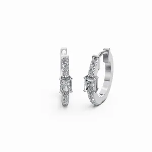 Pendientes de Aro con Diamantes Pavé, Forma Redonda y Radiante, Elegantes, en Oro Blanco de 18K, para Exportación al por Mayor - Product Image 4
