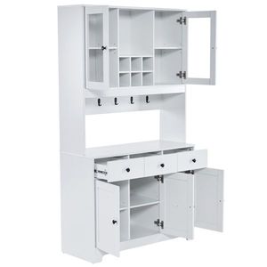 Simple White 100x40x180cm <b>Sideboard</b> with Drawers and Wine Shelf Triamine Veneer Acrylic Door Particleboard-for Home or Office - Product Image 4