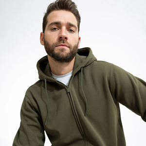 Sweat-shirt à capuche zippé vert olive pour homme, logo personnalisé, molleton épais, sweat-shirt à capuche décontracté, veste en mélange de coton - Product Image 4