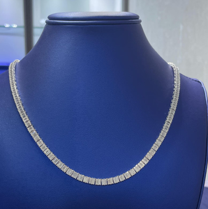 Collar Clásico de Plata 925 con Cadena de Diamantes Baguette, Hecho a Mano, Unisex, para Uso Diario, Estilo Tenis, Joyería Fina - Product Image 1