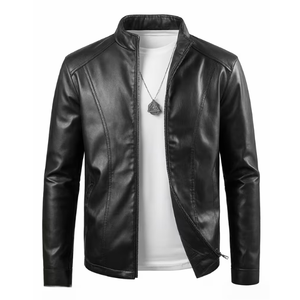Veste en similicuir PU noir pour homme, coupe slim, zippée, style motard, coupe-vent, respirante, pour l'hiver, streetwear et décontracté - Product Image 4