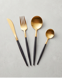 Minimalist Flatware Set <b>Gold</b> <b>Black</b> Handle Mirror Polish Stainless Steel Dishwasher Safe Wedding Dining <b>Cutlery</b> - Product Image 1