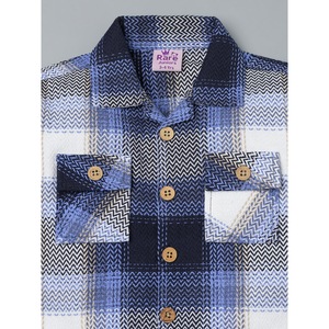 เสื้อเชิ้ตผ้าฝ้ายลายสก๊อตสีน้ำเงินและสีขาวสำหรับเด็กผู้ชาย - Product Image 3