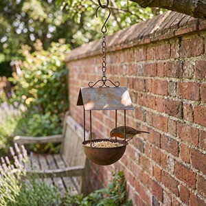 Iron Bird Feeder Hanging Outdoor <b>Garden</b> Use Natural Finish Traditional Style Weather Resistant Hanging Bowl Feeder for Birds - Product Image 5