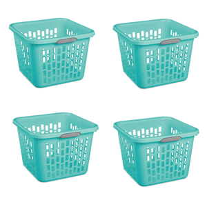 Paquete de 4 Cestas de Lavandería Cuadradas de Plástico de 1.5 Bushel para Adultos, Color Verde Azulado - Solución Moderna de Almacenamiento para el Hogar - Product Image 1