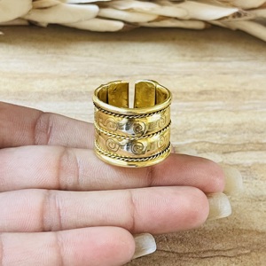 Luxury Design Boho Spiral Band <b>Rings</b> Ethnic Brass Jewelry Women 18k Gold Plated Geometric Tribal <b>Adjustable</b> Wide Wholesale <b>Ring</b> - Product Image 2