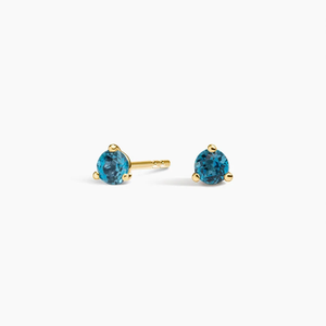 Yellow Gold <b>Stud</b> <b>Earrings</b> With <b>Blue</b> Gemstone Round Cut Minimalist Women's Everyday Wear Jewelry - Product Image 1