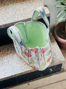 Veer Handicrafts Striped <b>Canvas</b> Quilted Tote Bag Zipper Closure Striped Handles Bohemian Style Women's Shopping Travel <b>Beach</b> Bag - Product Image 2