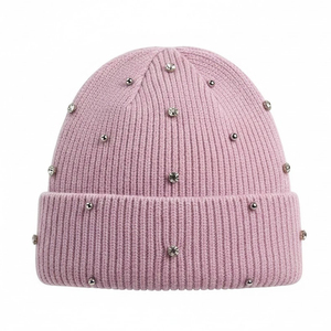 Bonnet en tricot pour femme avec strass, confortable, tendance hiver, couleur unie, pour un usage quotidien - Product Image 2