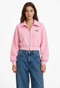 Oneten Apparel <b>Pink</b> Corduroy Full Zip Jacket Crop Lantern Sleeve Turn Down Collar Unisex <b>Sweatshirt</b> - Product Image 1