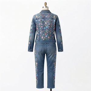 Women Blue Denim Jacket and <b>Jeans</b> Set Two Piece Casual Summer Y2K Straight Leg - Product Image 4