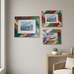 Marco de Fotos Horizontal Creativo Hecho a Mano con Madera de Barco Reciclada, Color Original, para Decoración de Pared del Hogar - Product Image 3