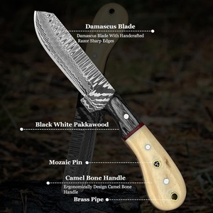 Cuchillo de Caza de Acero de Damasco BA Enterprises, Mango de Madera, Funda de Cuero, Hoja Recta con Punta Caída, 8 Pulgadas de Largo, OEM ODM - Product Image 4
