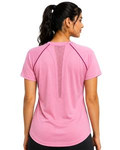 Customized <b>Women</b> Pink Quick Dry Sports T Shirt Breathable <b>Mesh</b> Panel Running Gym Workout Yoga Activewear Athletic Tee <b>Top</b> - Product Image 2