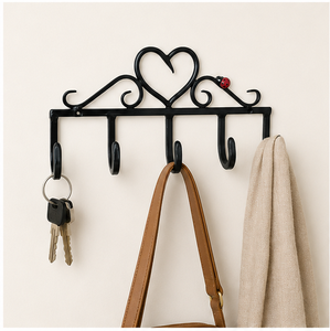 Decorative Wrought Iron Heart Shaped <b>Wall</b> Mounted Key Holder With 5 Hooks Rustic Black Metal Entryway Organizer <b>Rack</b> - Product Image 5