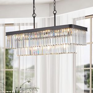 Lampadario di cristallo industriale moderno rettangolare nero fattoria ferro plafoniera E12 regolabile per cucina soggiorno - Product Image 5