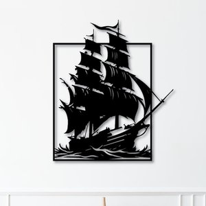 Nuevo diseño de barco cortado con láser en madera MDF negro mate - precio bajo al por mayor aquí - para colgar en la pared - Product Image 1