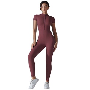Ultra Soft Training Jumpsuit For Women <b>ZIP</b> <b>Up</b> Turtle Neck Bodysuit One Piece Gym Fitness Workout Compression <b>Playsuit</b> - Product Image 1