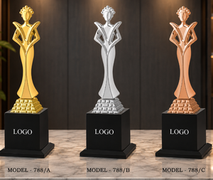 ถ้วยรางวัลรูปนางฟ้าสีทอง รุ่น 788/A แกะสลักอย่างดี ทนทาน รางวัลกีฬา ถ้วยรางวัลโลหะรูปทรงผู้หญิง พร้อมฐานไม้ - Product Image 1