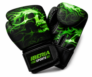 IBERIA Premium Black Boxing <b>Gloves</b> <b>Green</b> Skull Flame Print Training <b>Gloves</b> PU <b>Leather</b> Custom Logo OEM Wholesale - Product Image 1