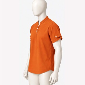High Quality Mens Solid Color Short Sleeve Breathable Eco Friendly Ready to wear <b>T</b>-<b>Shirts</b> Regular Fit Casual Woven Fabric <b>Orange</b> - Product Image 4