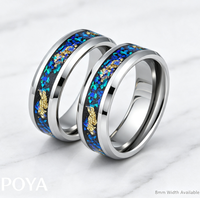 Bague en carbure de tungstène argenté avec incrustation d'opale concassée et de feuille d'or, alliance bombée de 8 mm pour hommes et femmes, bijoux Galaxy en gros
