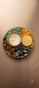 Support de bougie circulaire en pierre mosaïque avec ornements tortue et poisson pour artisanat naturel, idéal pour les diya en cristal et les plateaux de Puja - Product Image 2