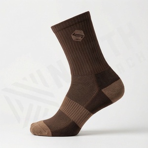 Brown Crew <b>Socks</b> Solid Knitted Breathable Polyester Cotton Spandex Workout Training <b>Socks</b> for Adults Autumn Season - Product Image 3