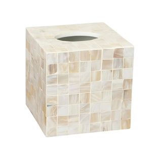 Boîte à mouchoirs carrée en nacre, design glamour fait main, motif mosaïque blanc beige - Product Image 5