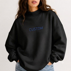Sweat-shirt à col montant pour femme en mélange de coton à manches longues, coupe ample et décontractée, pull confortable et tendance - Product Image 1