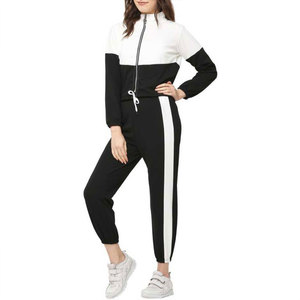 Vêtements d'automne et d'hiver, survêtement à manches longues uni pour femmes, fermeture éclair, impression de logo personnalisée, couleur unie, survêtement deux pièces - Product Image 4