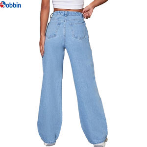 Pantalones Vaqueros Cargo Personalizados para Mujer, Cintura Media, Pierna Ancha, con Bolsillos, Algodón Ecológico y Transpirable - Product Image 4