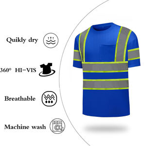 Camiseta de Trabajo de Alta Visibilidad Azul, Reflectante, Manga Corta, Tejido de Malla Transpirable, Diseño con Bolsillo Frontal - Product Image 5