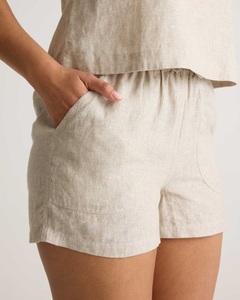 Shorts en lin vert taille haute de qualité supérieure avec poches, coupe décontractée confortable pour tenues estivales décontractées, fournisseur en gros - Product Image 4