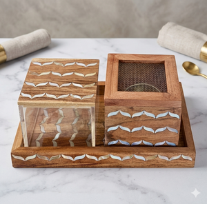 Set de regalo al mejor precio, fabricante indio, quemador de incienso Bakhoor Mubkhara madre perla madera Concha religiosa Clary Sage - Product Image 1