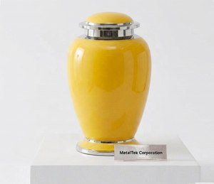 Best Yellow Cremation Urn Adult Funeral Ashes Container Aluminum Metal Urns Customized Colours Memorial Funeral Decorative Jars - Product Image 2