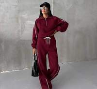 Ensemble de survêtement court d'hiver bordeaux personnalisé pour femme, avec sweat à capuche oversize et pantalon de jogging, style streetwear décontracté, écoresponsable, 2 pièces