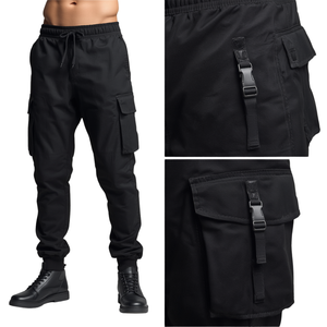 Pantalones Cargo Jogger para Hombre con Múltiples Bolsillos, Tirantes Utilitarios, Ajuste Holgado, Tela Resistente, Pantalones Deportivos Tácticos con Hebilla Funcional - Product Image 1