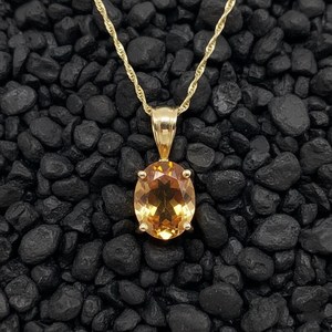 Pendentif ovale en citrine naturelle, argent sterling 925 plaqué or 14 carats, pierre précieuse jaune, cadeau de bijoux pierre de naissance de novembre - Product Image 1