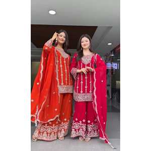 Hermoso Salwar Kameez de Seda Maruti Color Cielo con Bordado en la Parte Superior e Inferior y Dupatta para Bodas, Talla XL - Product Image 3