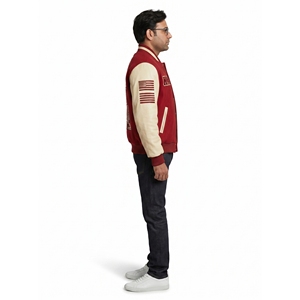 Chaqueta Varsity Premium Personalizada para Hombre, Talla 3XL, de Lana Melton con Mangas de Cuero, Bordada, Estilo Urbano, con Letras de Chenille, para Fraternidades - Product Image 3