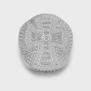 <b>Iced</b> Out Cross <b>Ring</b> Silver Hip Hop Jewelry Baguette Cubic Zirconia Christian Bling Statement Fashion <b>Ring</b> - Product Image 1