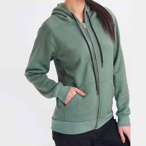 Women's Solid <b>Green</b> Hooded Zip-Up Fleece Hoodie Full Sleeve Regular Length Breathable Cotton Autumn Wear - Product Image 1