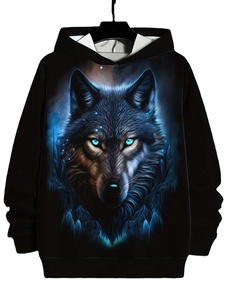 Sweat-shirt à capuche pour homme, taille plus, imprimé en 3D, motif animal loup, streetwear, capuche, poche avant, pour usage extérieur - Product Image 2