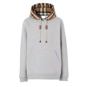 Sweat-shirt à capuche gris pour homme, coupe classique, décontracté, en coton tricoté, avec poche avant, doublure à carreaux, vêtement d'automne - Product Image 1