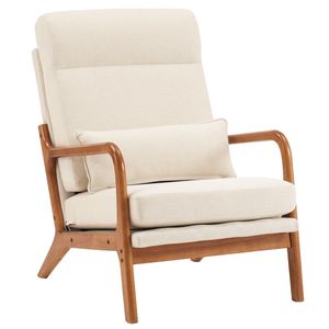 Poltrona Relax da Interno in Legno Massello con Schienale Alto, Struttura in Ferro e Meccanismo Reclinabile Manuale in Lino, Colore Bianco Sporco, per Soggiorno - Product Image 6
